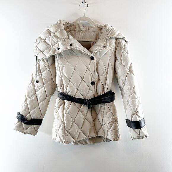 Max Mara Quilted Down Oversized Collar Belted Puffer Coat Jacket Cream 6 - Picture 4 of 11